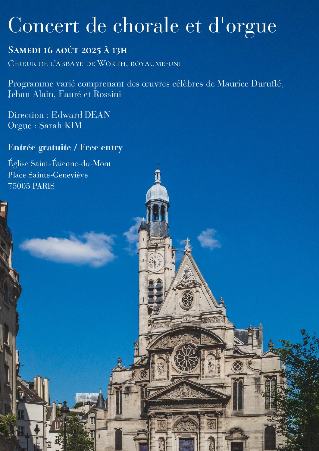 Worth Choir Tour 2025 Saint-Etienne-du-Mont