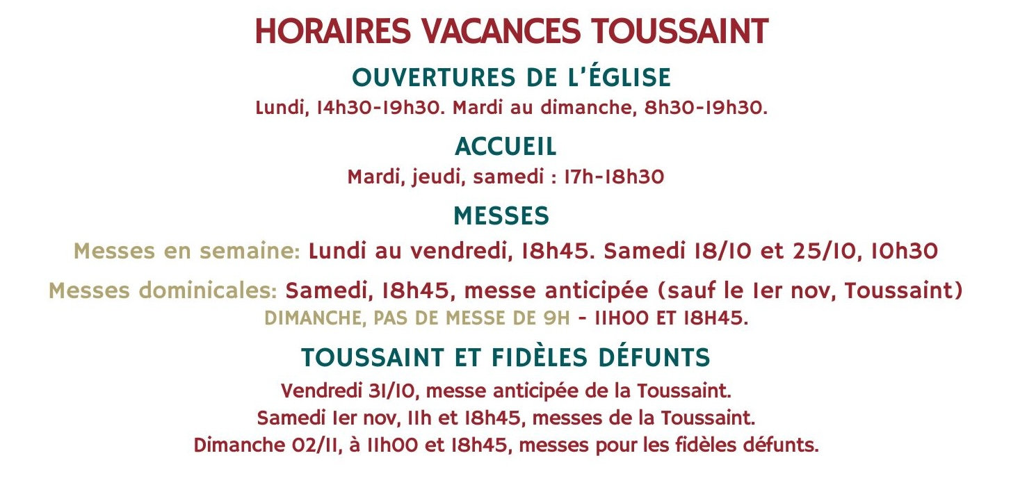 Horaires vacances Toussaint 2025
