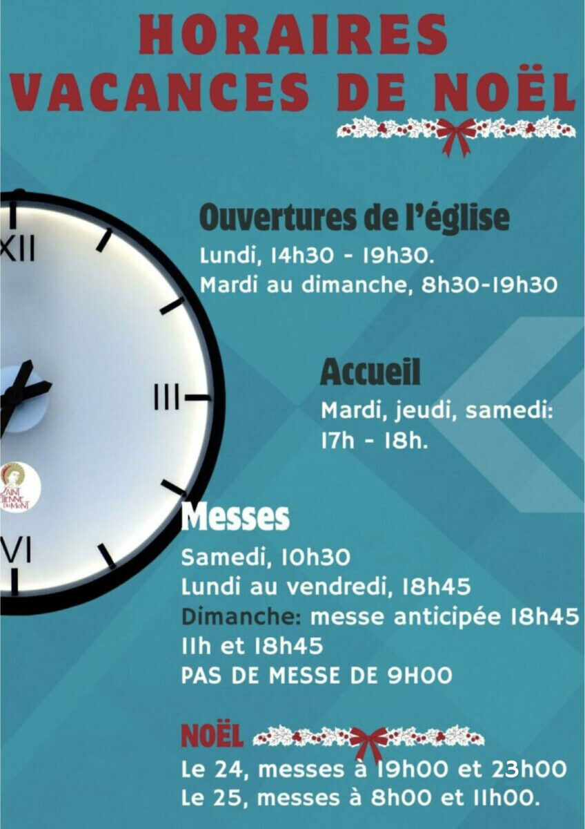 Horaires vacances de Noël 2025