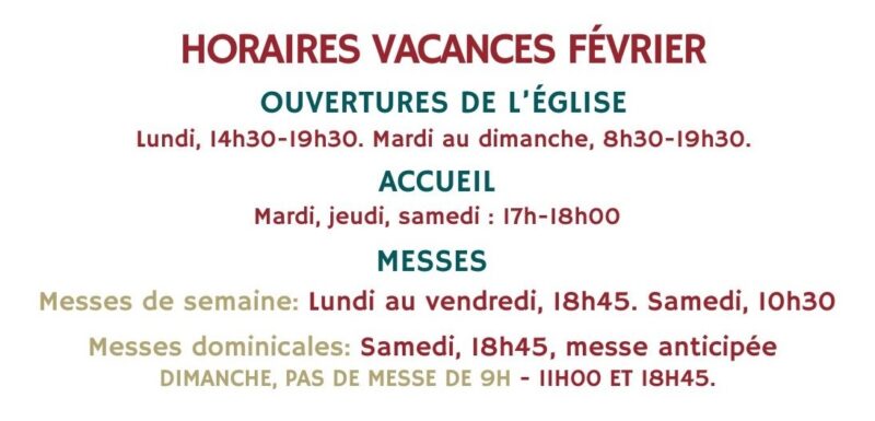 Horaires vacances Février 2026