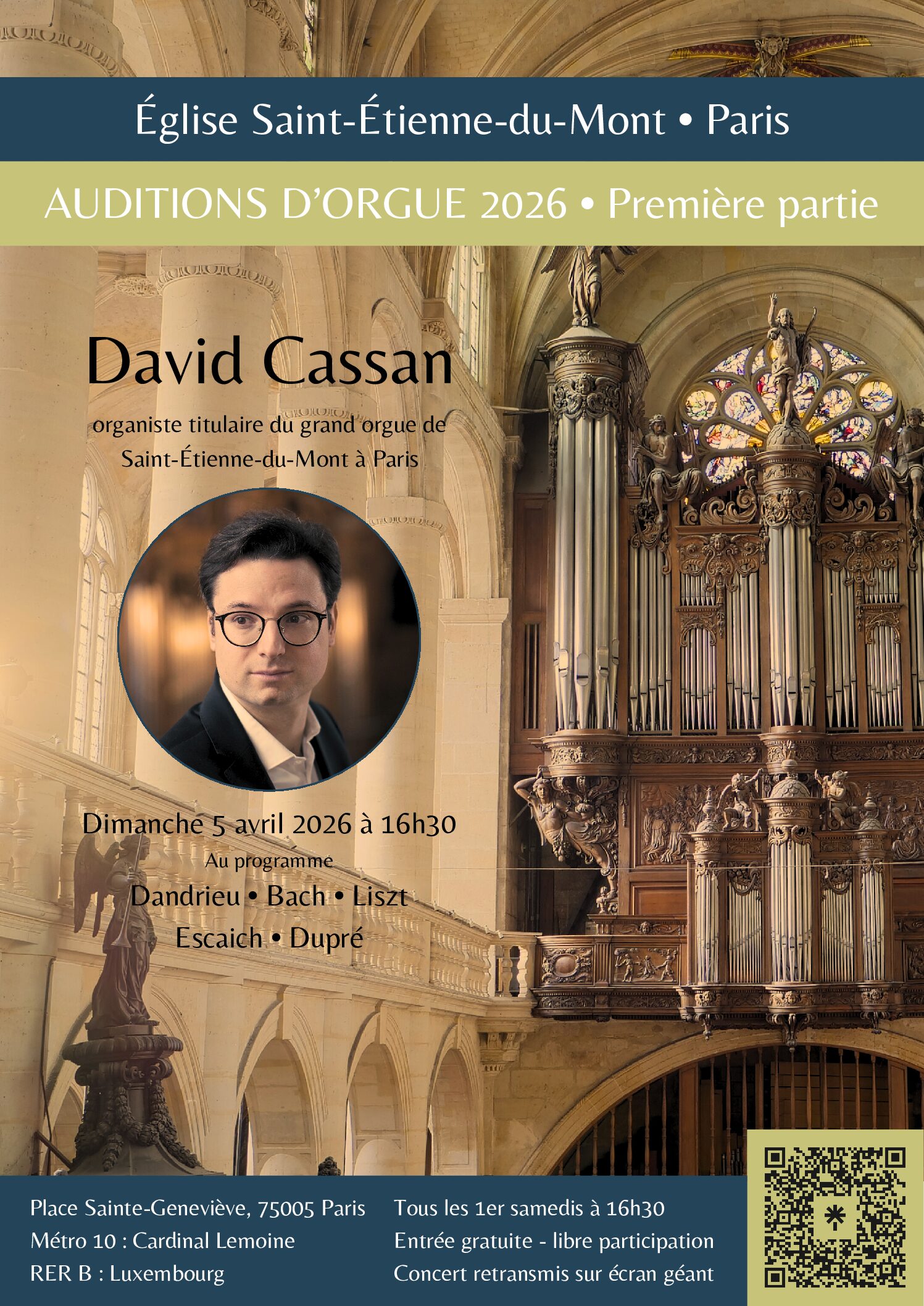 Concert Auditions d'orgue 2026 David Cassan 5 avril 2026