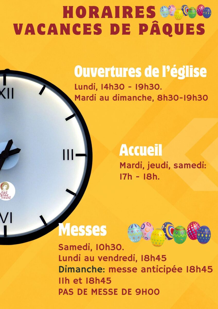 Horaires vacances de Pâques 2026