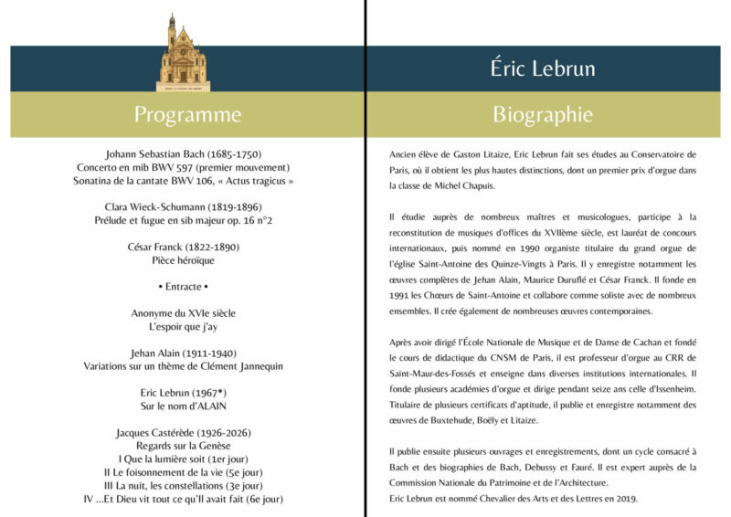 Concert 6 juin 2026 Livret Eric Lebrun verso