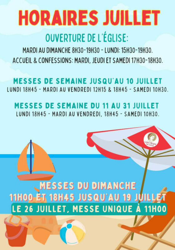 Horaires Juillet 2026 été rectifié