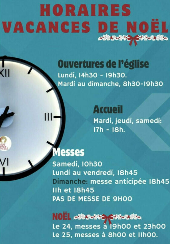 Horaires vacances de Noël 2025