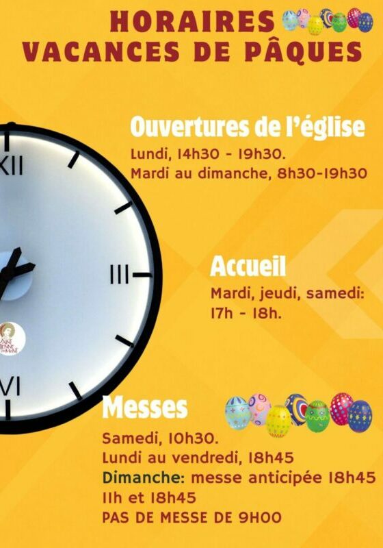 Horaires vacances de Pâques 2026