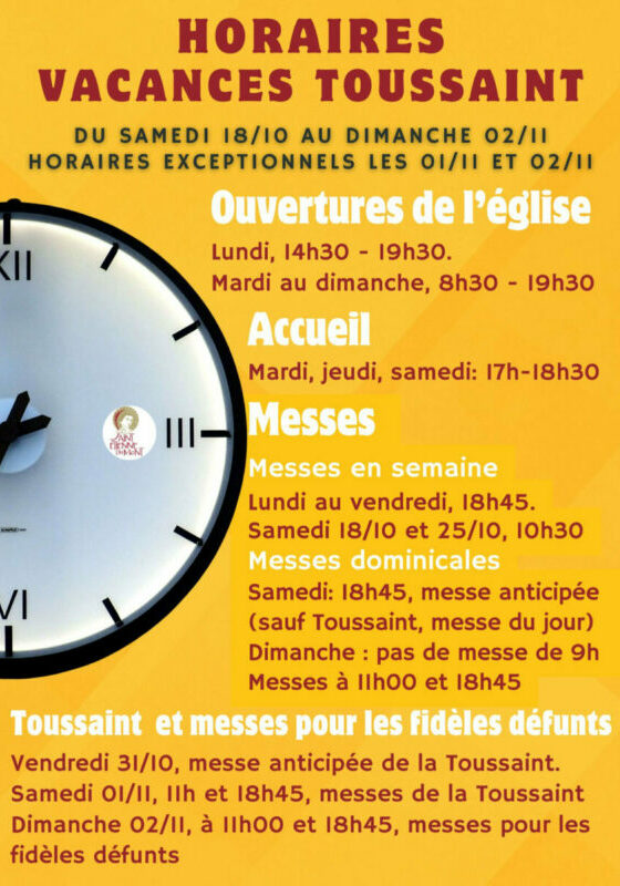 Toussaint vacances horaires